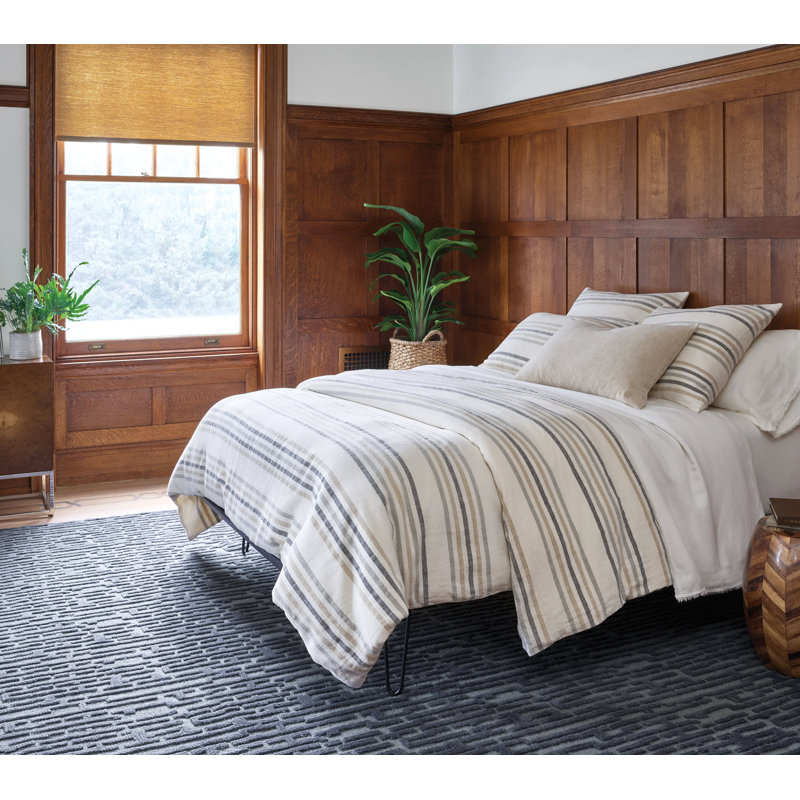 Housse de couette en lin rayé ivoire Ellison, Housse de couette double / grand