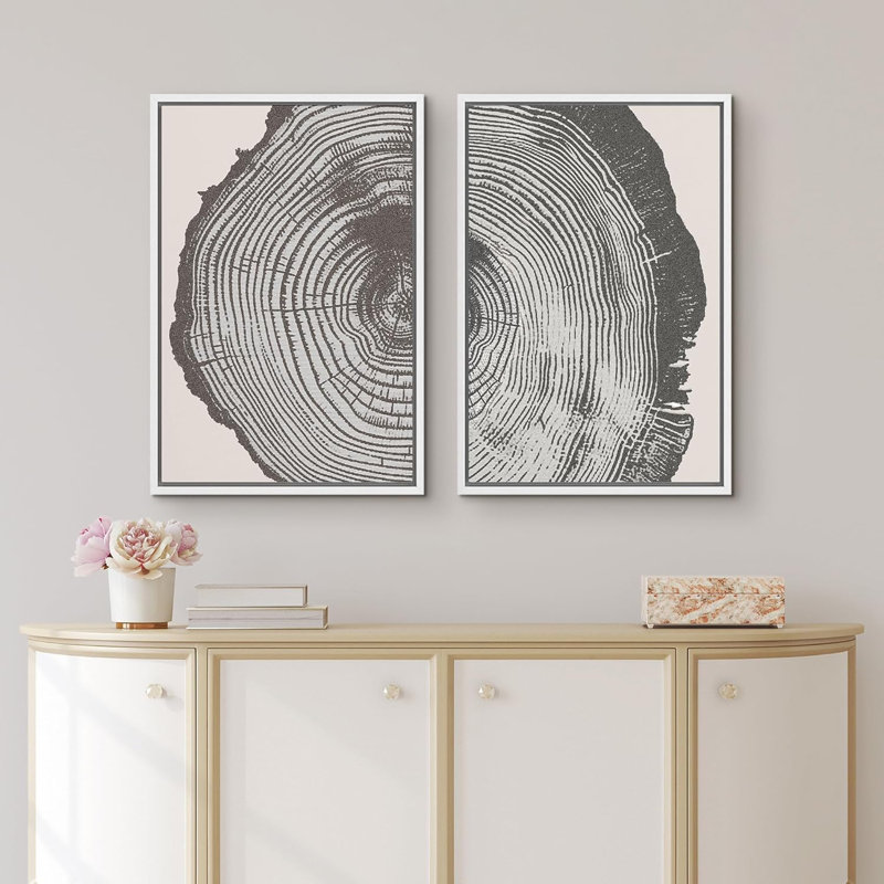 Duotone, forêt botanique grise, effet bois, anneau, impression, formes abstraites, œuvre d'art moderne, chambre à coucher