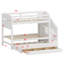 Lit superposé avec lit gigogne, tiroirs de rangement, escalier et garde-robe-405486830