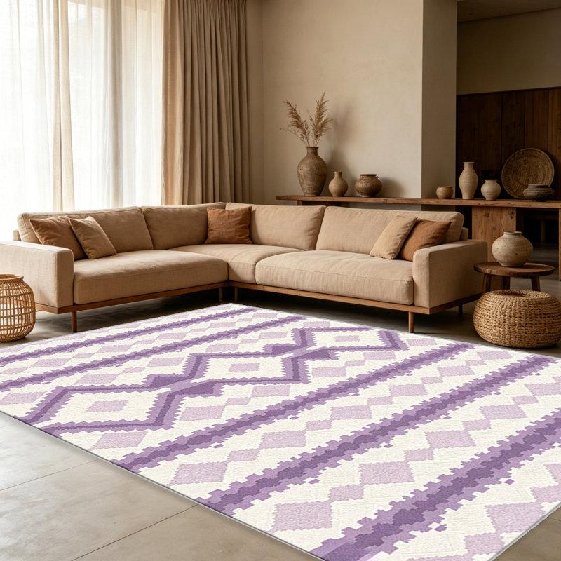 Lavender Vertical Kilim Stripe carpet-easy to clean, machine-washable, soft and comfortable; suitable for door mats, kitchens, living rooms, bedrooms, corridors, and laundry areas. Easy to clean, durable carpet for home decoration.