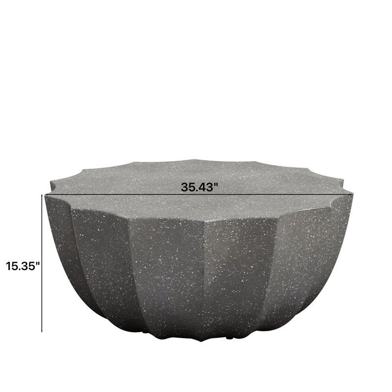 35.43" Modern Outdoor Waterproof Coffee Table - Durable Mgo Cement Design For Patio, Garden, Backyard & Living Room - Weather-Resistant Grey Finish