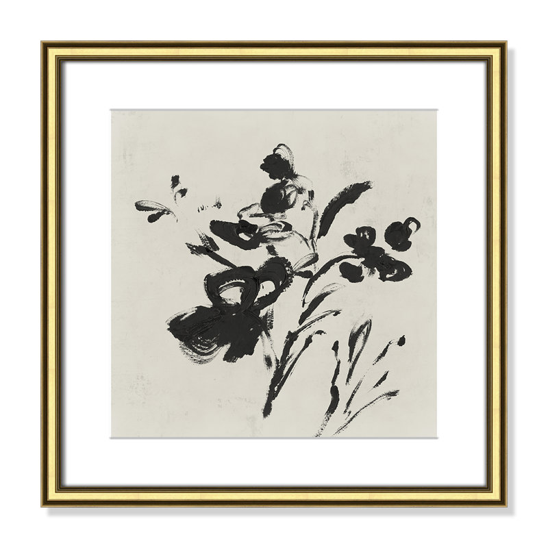 «Frony Black Florals II» par Isabelle Z - peinture encadrée, H 18,25 po x l 18,25 po, Or