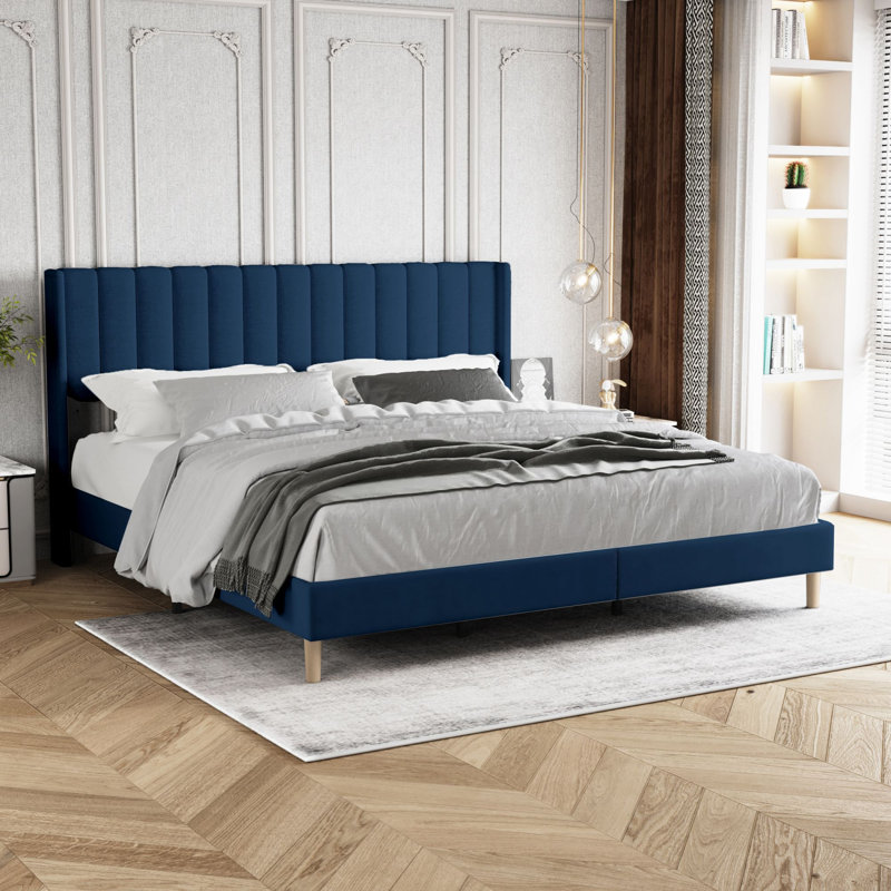 Upholstered Wingback Bed, King, Blue