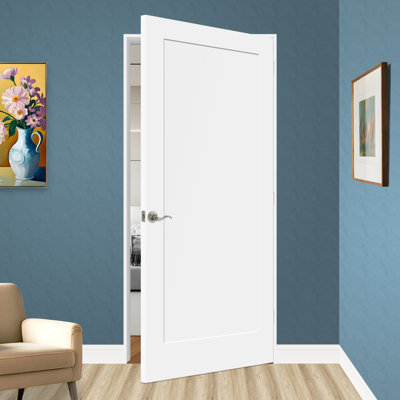 Pre-drilled 80" White Primed Solid Core Wood 1-panel Interior Shaker Door Slab