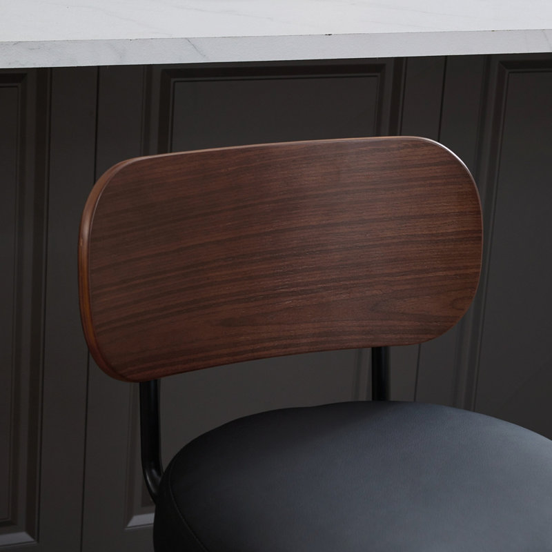 Ensemble de 2 tabourets de bar pivotants confortables avec structure en bois cintré et dossier rembourré, Noir