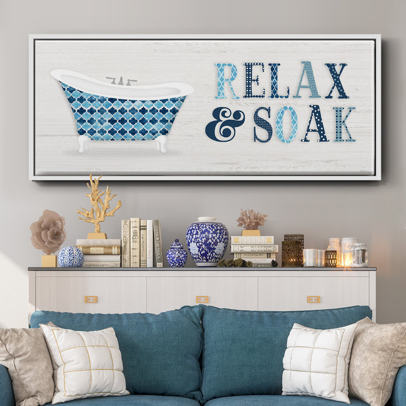 Relax and Soak- Framed Canvas, 8" H x 20" W
