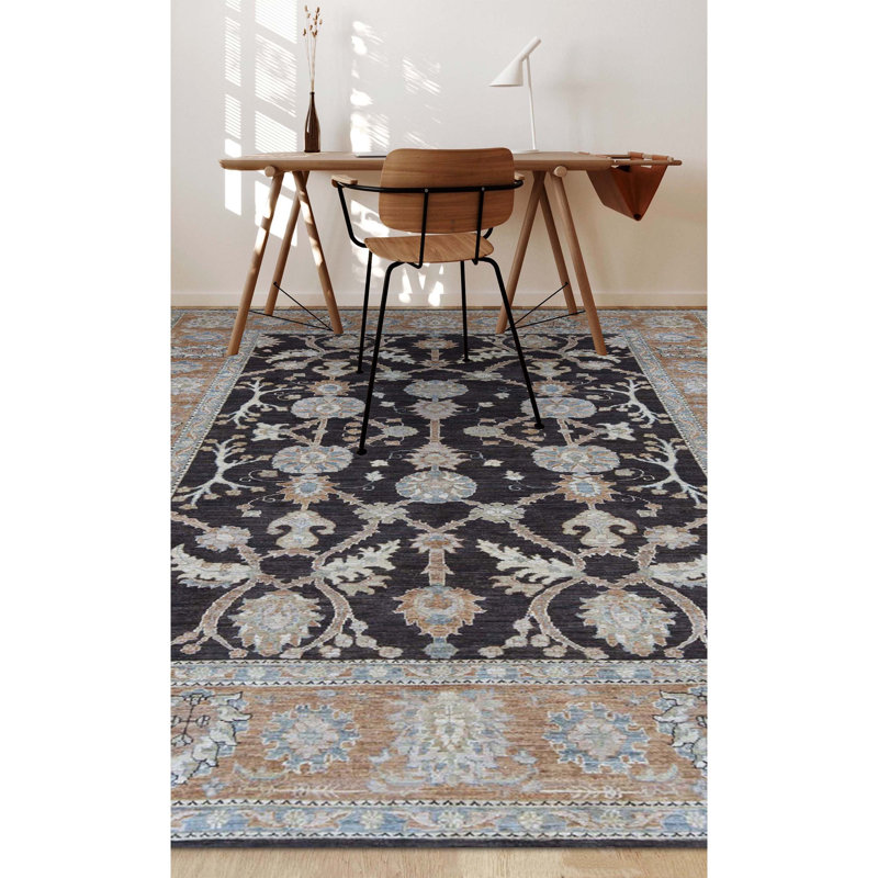 Tapis brun et doré de haute qualité noué à la main Ziegler