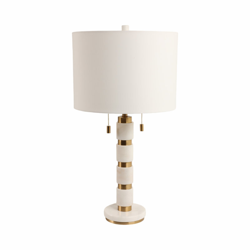 Mercer41 27X14" Stacked Marble Lamp With 2 Pulls, White/Gold