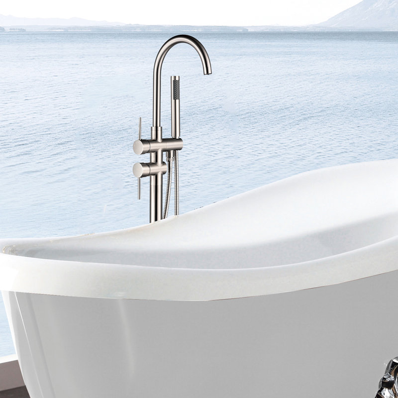 Robinet de baignoire autoportant en métal avec douche à main et conception avant-gardiste