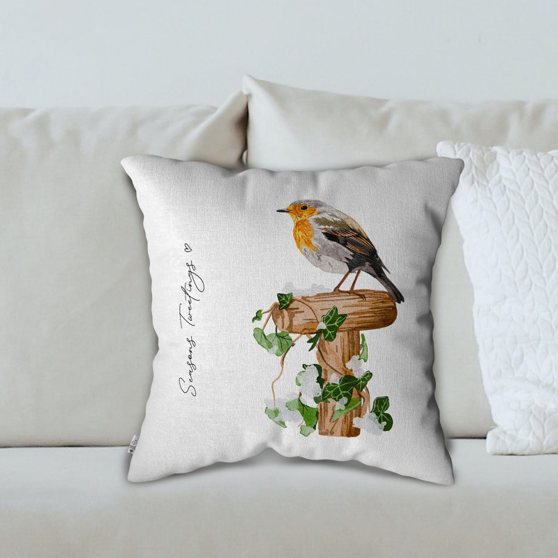 Square Euro Cushion Cover, White Spring Bird