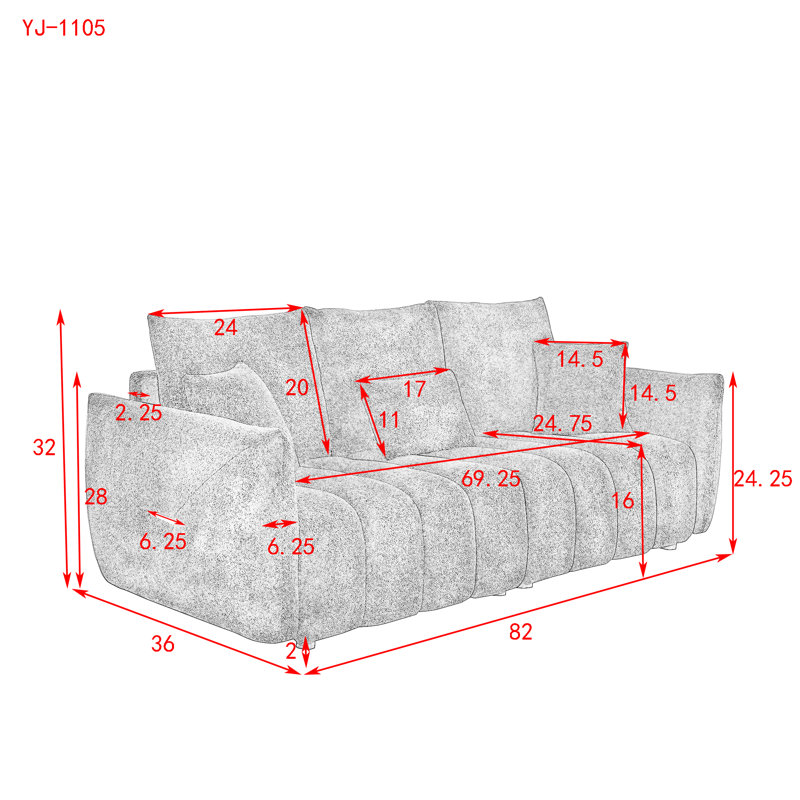 Jittender Upholstered 79.5'' Sofa, Beige Chenille, 32" H x 82" W x 36" D