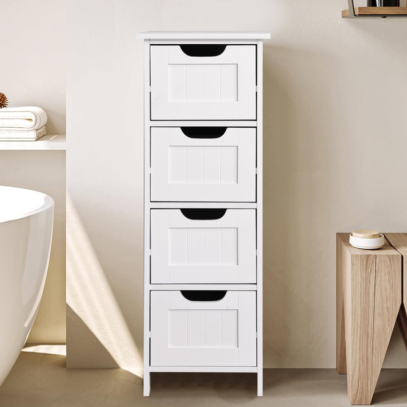 Mient Classic Freestanding Narrow Bathroom Cabinet with Four Drawers, White