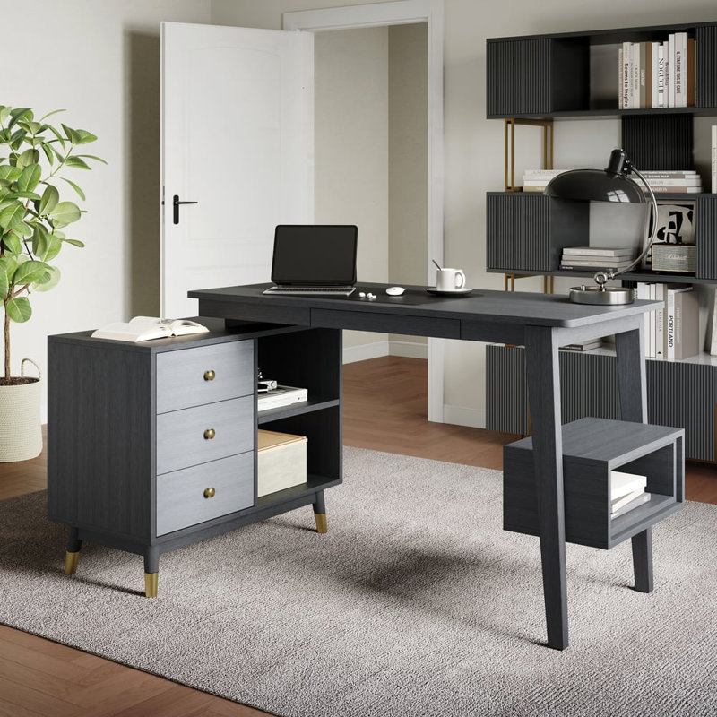 Bureau de bureau en L Ultic Gary avec tiroirs de rangement et tablette (47,2 po)