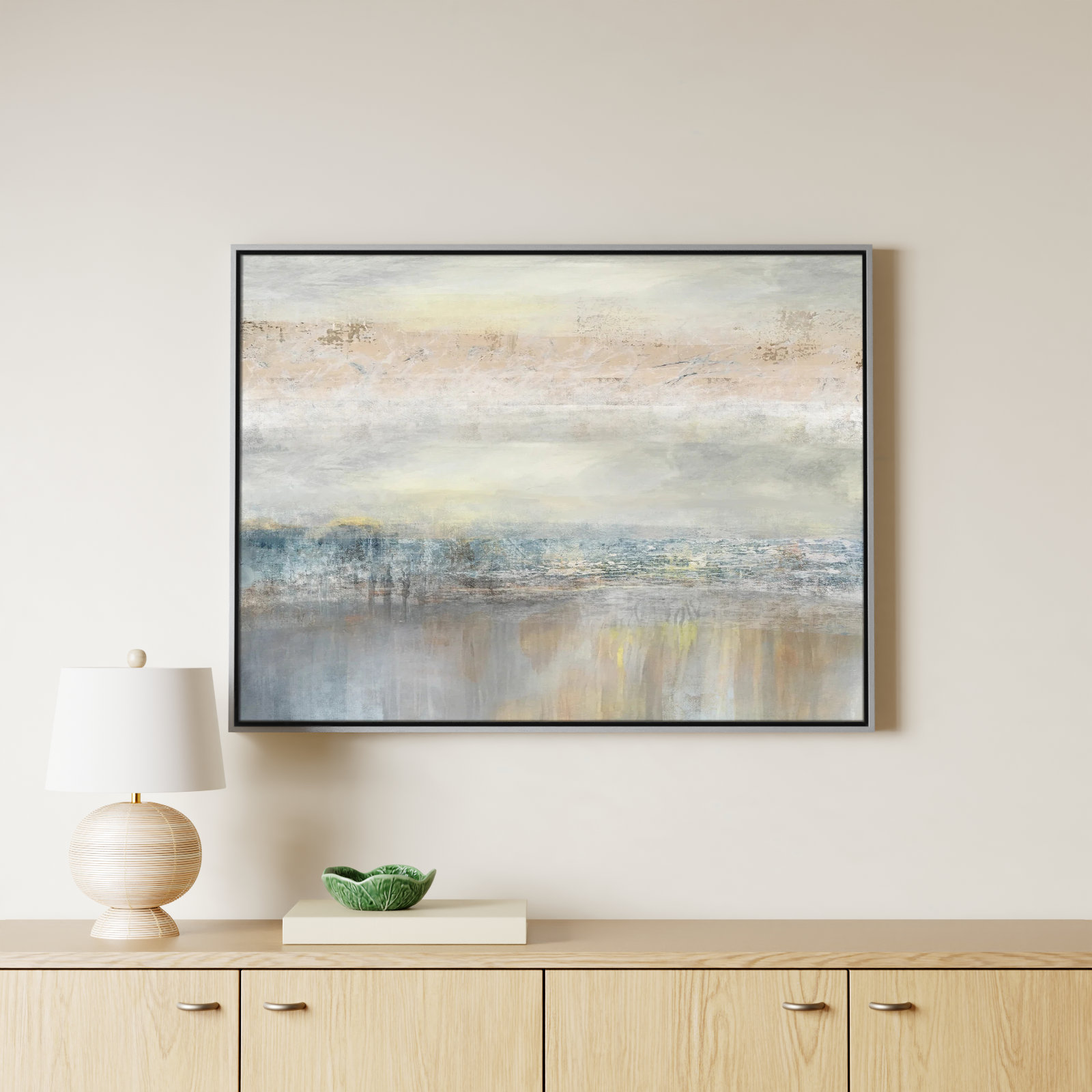 Electra "From A Distance" Painting by Nan, Picture Framed Canvas, 31.5" H x 41.5" W, Silver