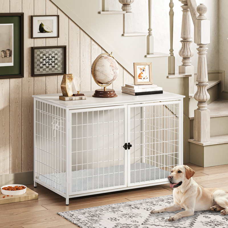 Mobilier de caisse pour chien de 39,4 po de L avec coussin, chenil en bois avec portes doubles, cage robuste pour petits / moyens / grands chiens