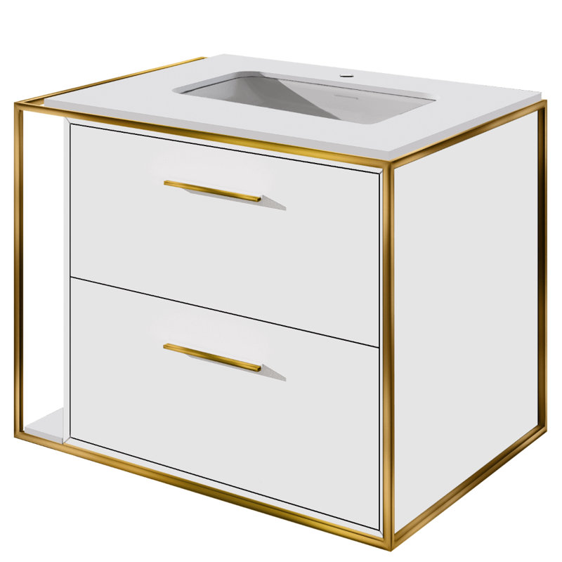Linea 24" Vanity Base, Brass, Single-Hole, Matte White