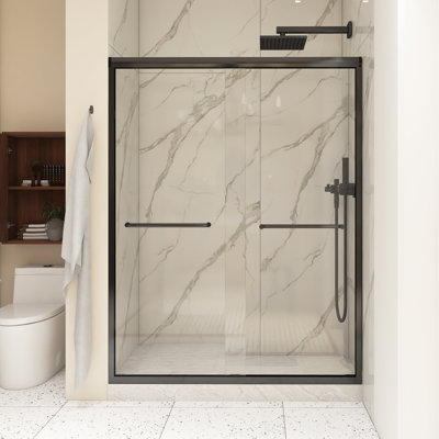 60 po X P 72 po H Double porte de douche coulissante avec cadre noir mat