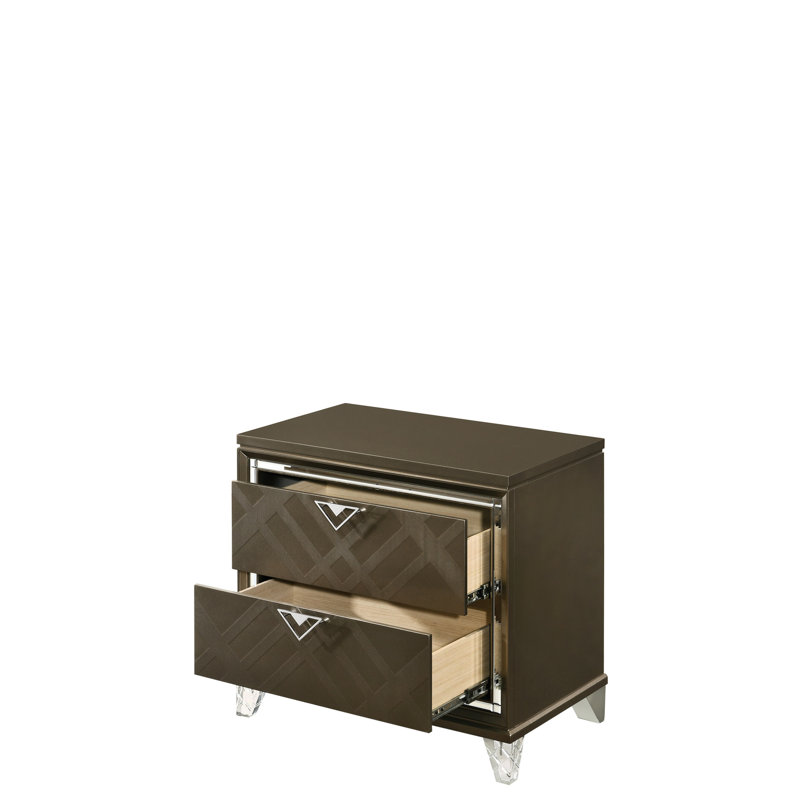 Dark Champagne Finish Nightstand With Timeless Design Contemporary Functional Storage