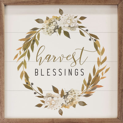 «Harvest Blessings Wreath White» sur bois