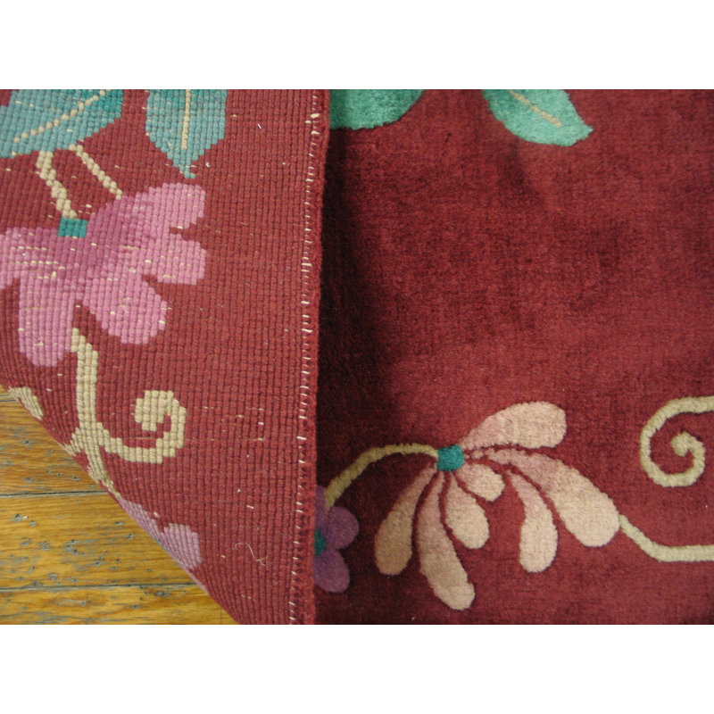Rectangle 1930s Knotted Wool Antique Chinese Room Size - Art Deco Coral Rug