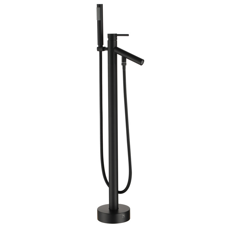 Robinet de baignoire autoportant monocommande à fixation au sol avec douche à main, Noir mat