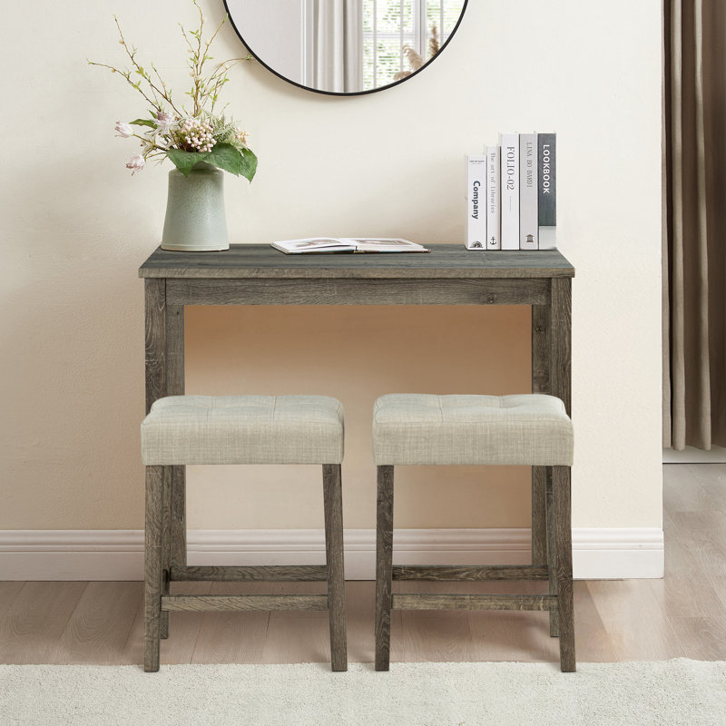 42" 3 - Piece Solid Wood Dining Set with 2 Upholstered Stool