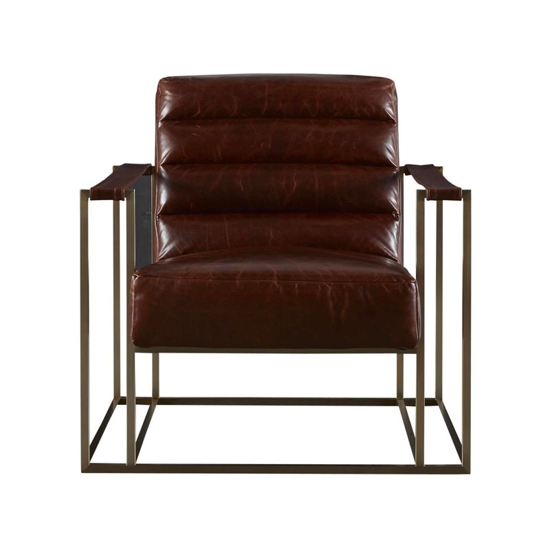 Fauteuil en cuir Grain Fran, Cuir véritable brun Brompton