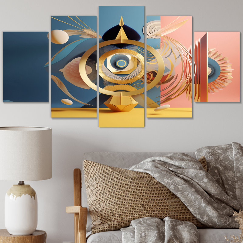 «Awakening Of Consciousness Visionary Geometric I», reproduction d'art sur toile géométrique moderne, 5 panneaux