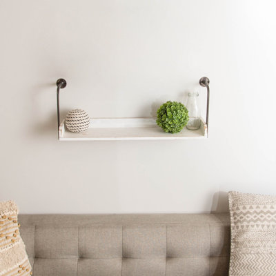 Étagère murale blanche en bois avec supports de style tuyau 25 po.