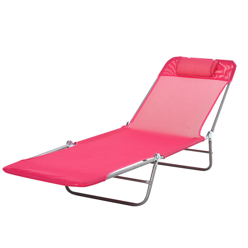 Chaise longue de camping rose pliante avec siège en filet respirant pour les voyages