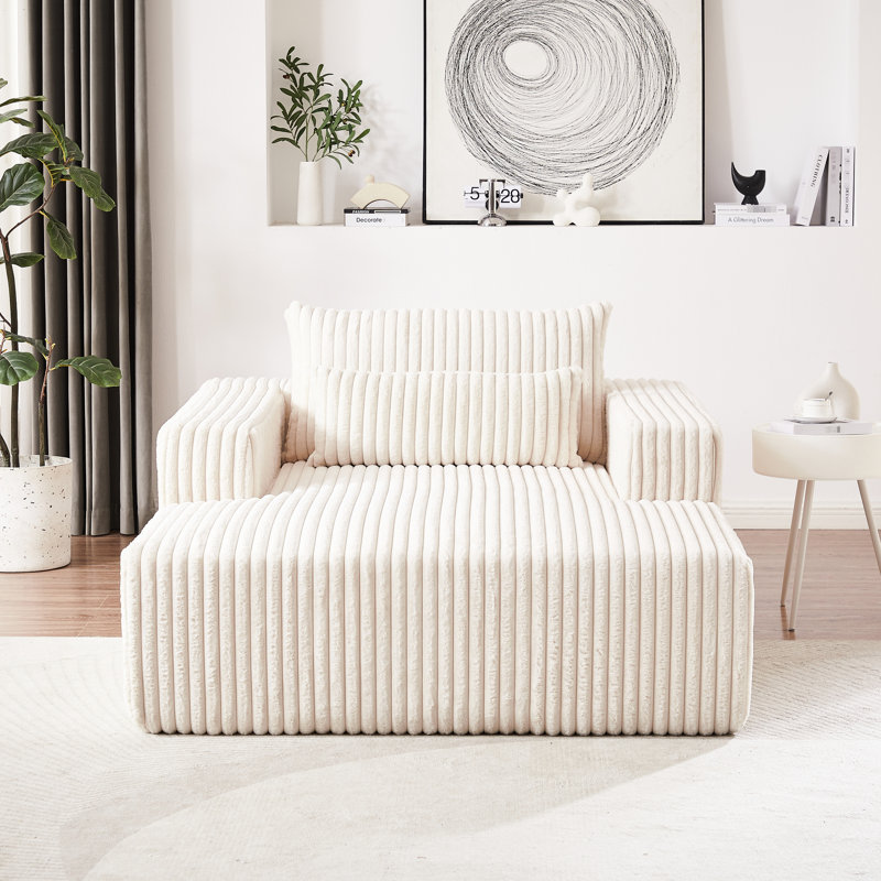 Chaise longue en velours côtelé de 75 po Corduroy, H 29,35 po x l 30,26 po x P 30,26 po, Beige