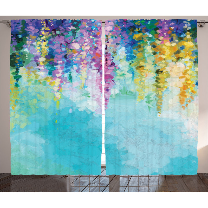 Spring Floral Semi-Sheer Rod Pocket Curtain Panels, 54" W x 84" L