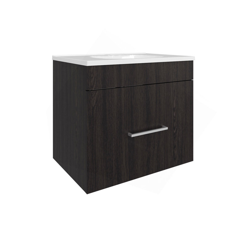 Meuble-lavabo à une porte Hatta, deux tiroirs et tablette ouverte, quincaillerie incluse, noir, Noir