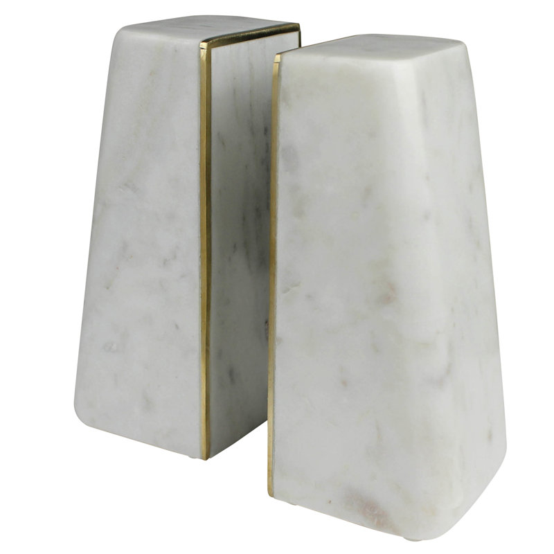 Cara Marble Bookend Pair With Brass Edges