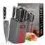 Ensemble de couteaux, ensemble de couteaux de cuisine 9 pièces avec bloc Damas, poignée ergonomique en ABS pour ensemble de couteaux de chef, affûteur et ciseaux de cuisine, ensemble de couteaux