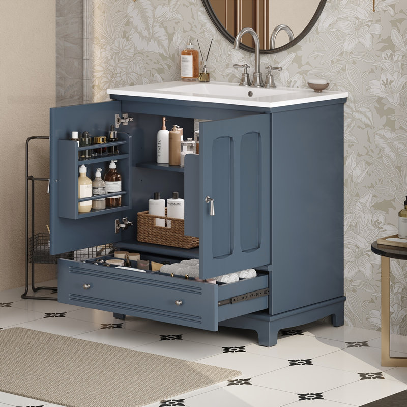Meuble-lavabo 30 po avec lavabo en céramique, Bleu