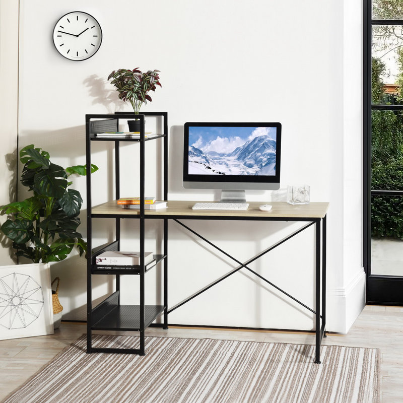 Charleena Metal Base Computer Desk, Oak