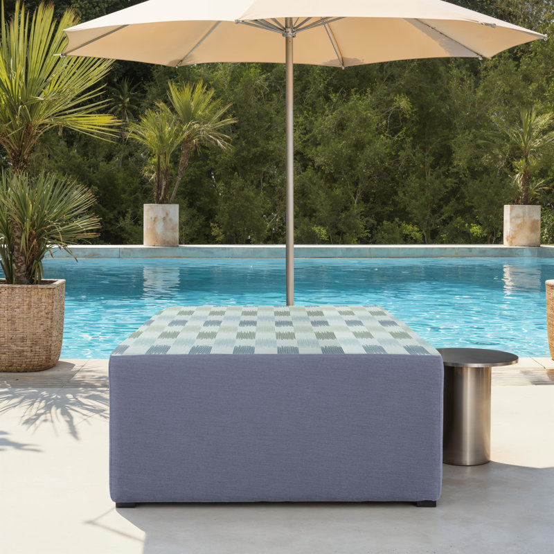 Outdoor 36" Square Ottoman with Sunbrella®, 18" H, Dream Mist/Canvas Haze