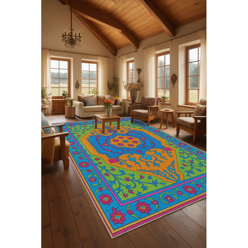 Tapis jaune tissé à envers lavable traditionnel Mosso, 2'6" x 4'11"