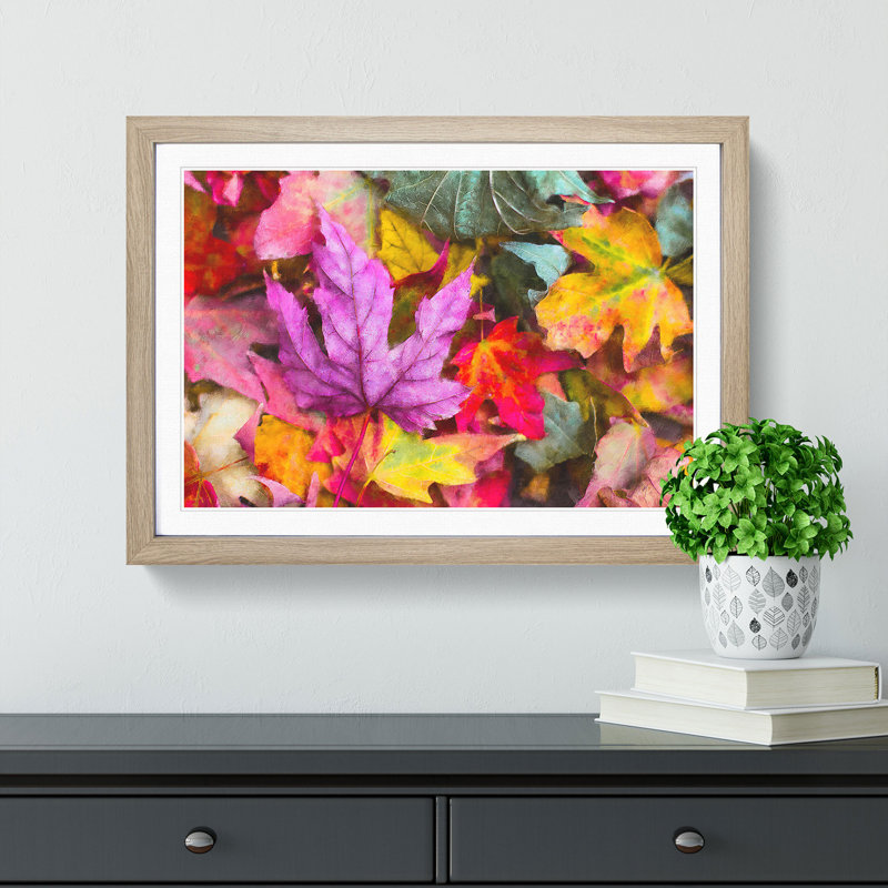 Colourful Autumn Leaves - Picture Frame Graphic Art Print, 45cm H x 63cm W x 2cm D, Oak Framed