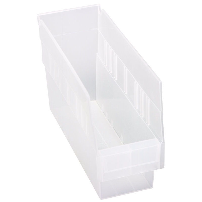 Economy Shelf Bin, nesting, (7) divider slots, rear hanglock, molded-in label holder, polypropylene, case of 36, Clear
