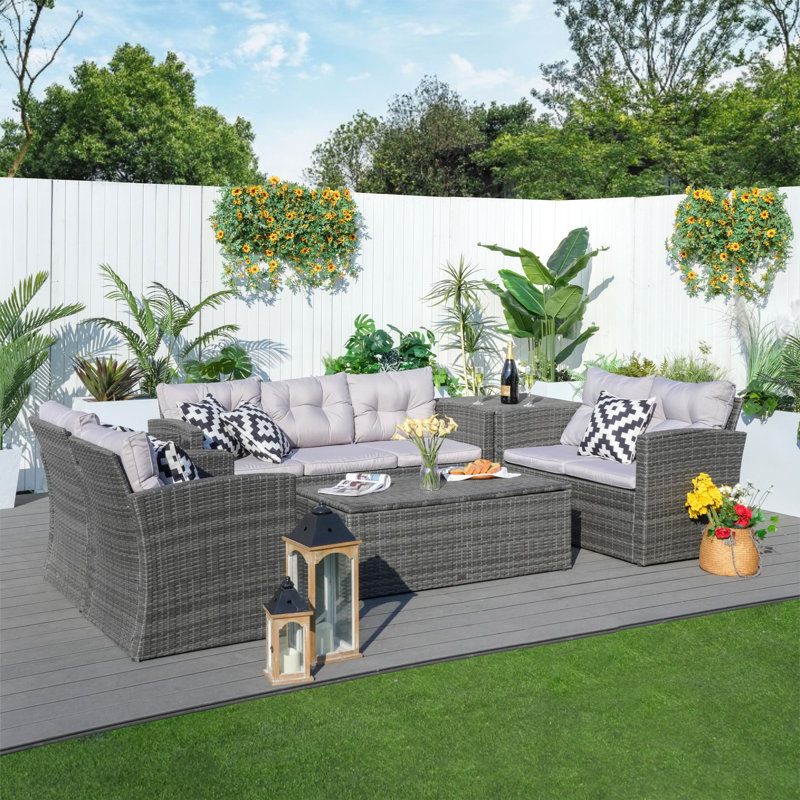 Tervell 7 - Person Patio Conversation Set with Cushions, Gray