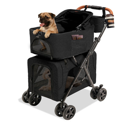 4-in-1 Pet Stroller For Dogs And Cats – All-terrain Foldable Dog Stroller For Medium Dogs Up To 20 Lbs, Suitable For 2 Cats, Includes Cup Holder & Storage Bag – Ideal Dog Gifts