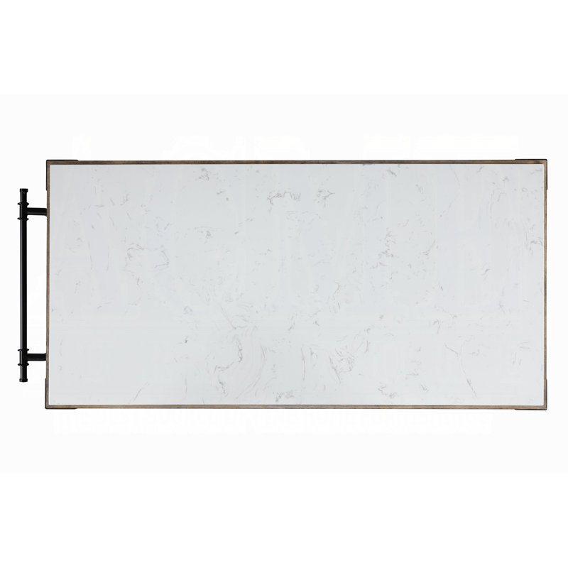 Weathered Gray Pine Kitchen Island with Marble Top