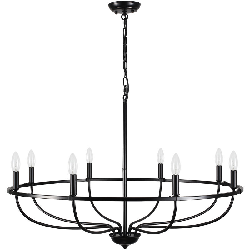 Thorgard 8-Light Wagon Wheel Chandelier, Dimmable Rustic Industrial Farmhouse Light Fixture in Iron for Kitchen Island, Dining Room, Lodge