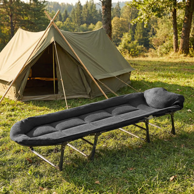 Foldable Guest Bed with Mattress, Outdoor Camping Cot with 4-Position Adjustable Reclining Nap Chair for Home Office, Supports 250LBs