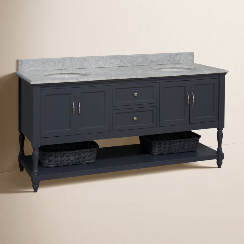 Hampton 72'' Double Bathroom Vanity with Top, Carrara Marble, Marine Gray