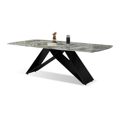 Black Rectangular Sintered Stone + Carbon Steel Dining Table