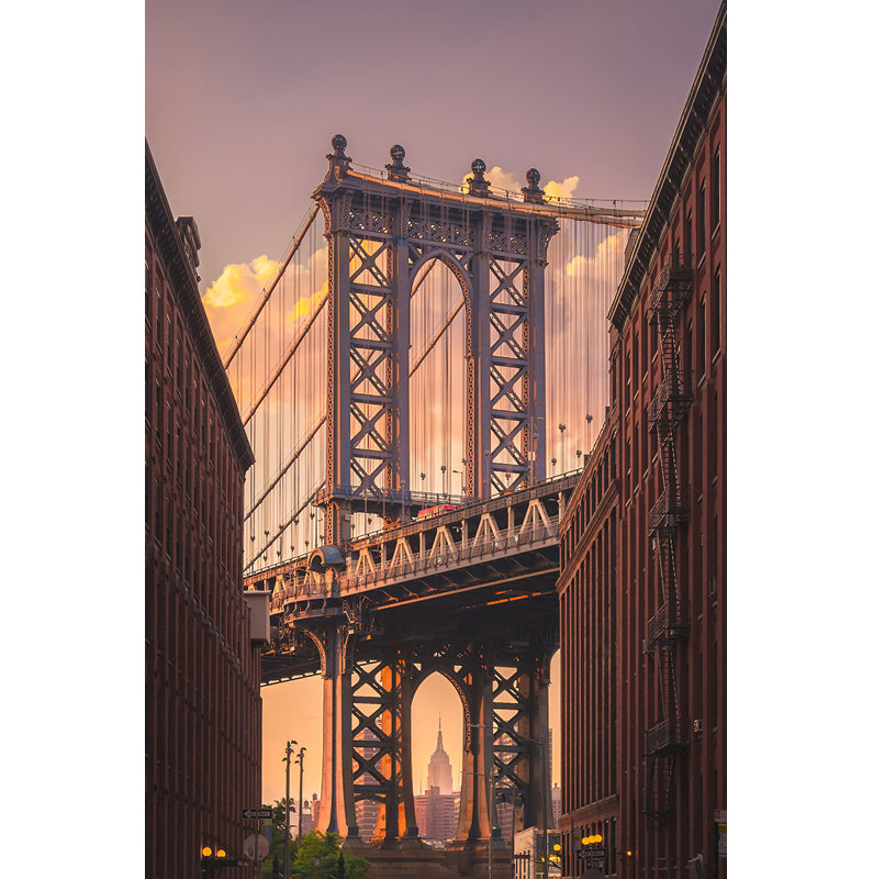 Manhattan Bridge From Brooklyn Street - Print on Plastic / Acrylic, Black Frame, 150cm H x 100cm W x 10cm D