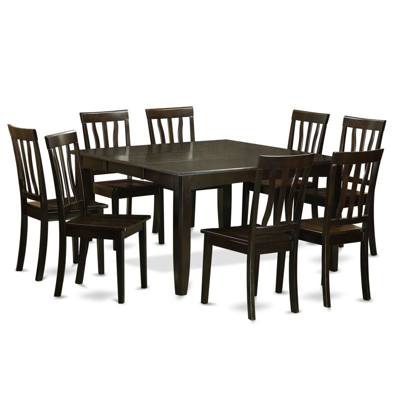Ensemble de table de salle à manger 9 pièces comprenant une table de cuisine carrée avec rallonge papillon et 8 chaises, Cappuccino